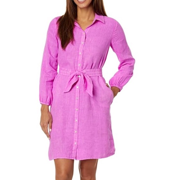 Lilly Pulitzer Bethanne Knee Length Linen Dress Pink - Picture 1 of 2